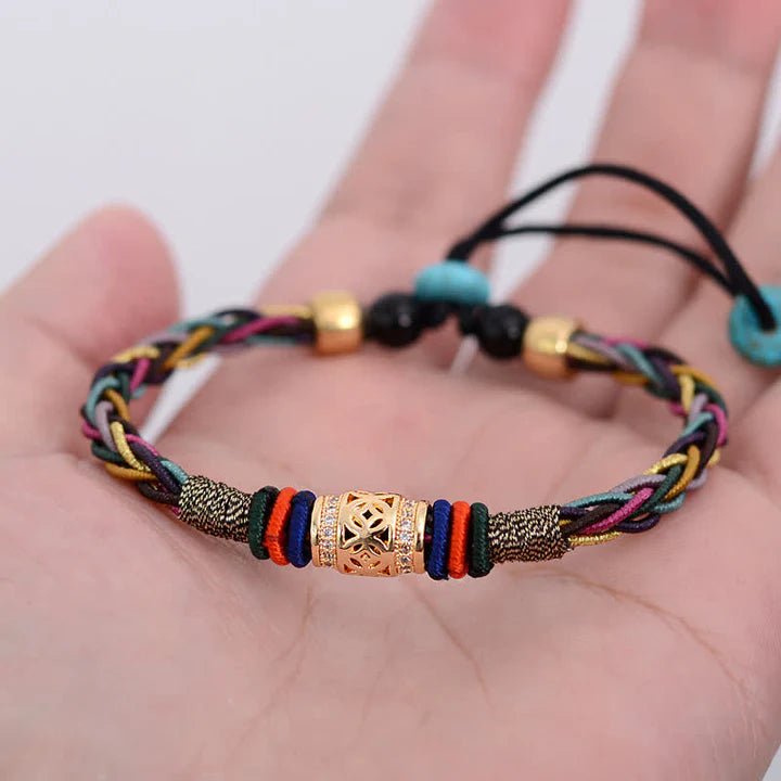 Tibetan Handmade Eight Thread Knot Copper Coin Luck Weave String Bracelet