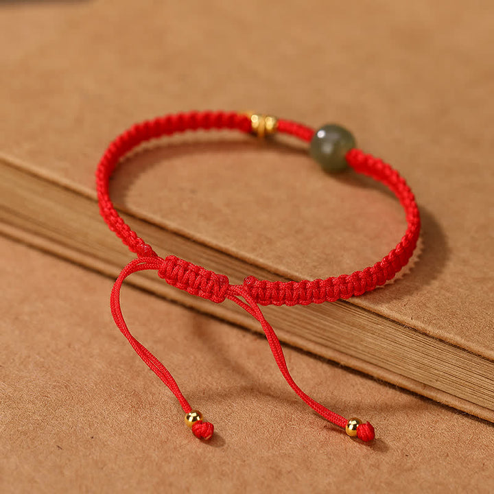 925 Sterling Silver Hetian Jade Blessing Wealth Red String Bracelet