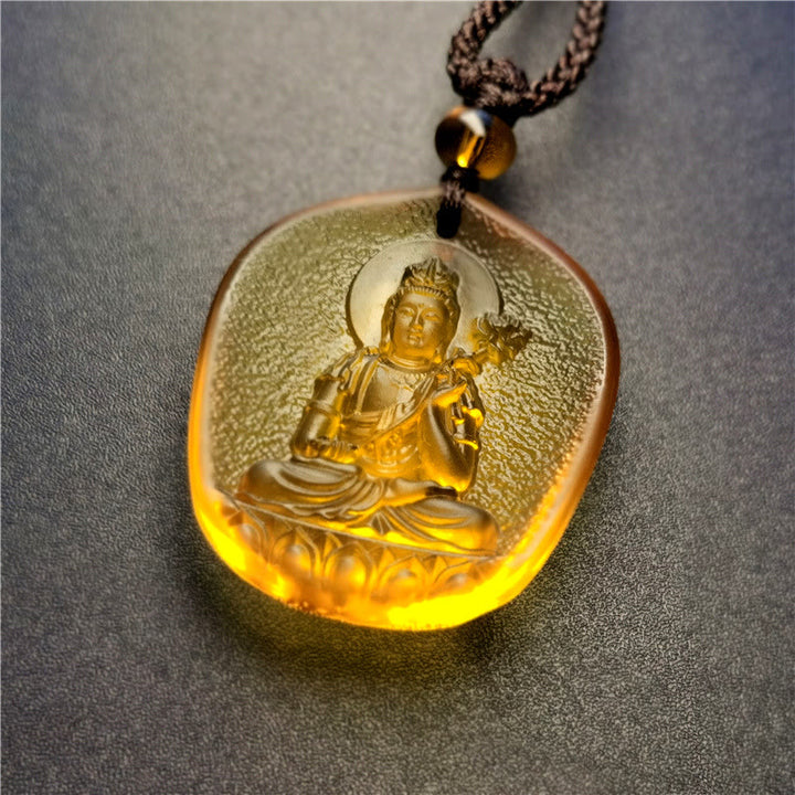 Chinese Zodiac Natal Buddha Blessing Liuli Crystal Compassion Necklace Pendant