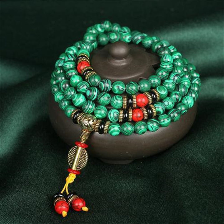 Buddha Stones Tibetan 108 Mala Malachite Beads Bracelet Necklace