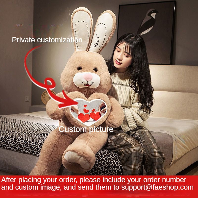 Customizable Large Plush Bunny Holding Heart - Cute Stuffed Animal Pillow for Girls - Personalized Gift