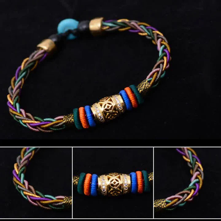 Tibetan Handmade Eight Thread Knot Copper Coin Luck Weave String Bracelet