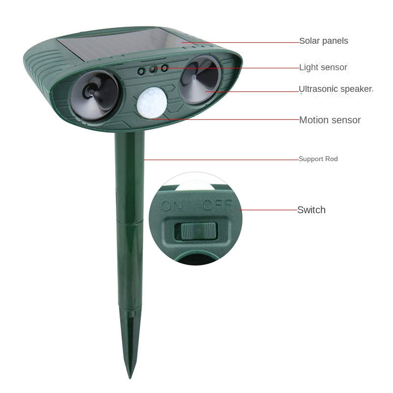 Ultrasonic Cat Repeller - Solar-Powered Animal Deterrent for Mice and Snakes