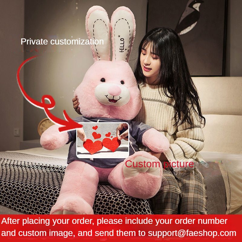 Customizable Large Plush Bunny in Hoodie - Cute Stuffed Animal Pillow for Girls - Personalized Gift