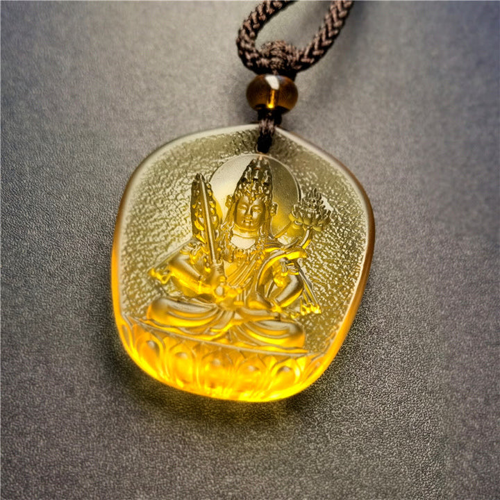 Chinese Zodiac Natal Buddha Blessing Liuli Crystal Compassion Necklace Pendant