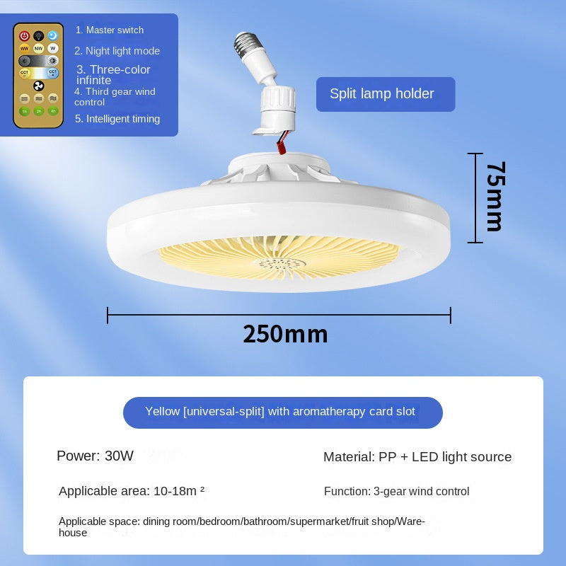 Remote Control LED Ceiling Fan Light - Silent, Adjustable Speed and Brightness, E27 Base Oscillating Fan Bulb