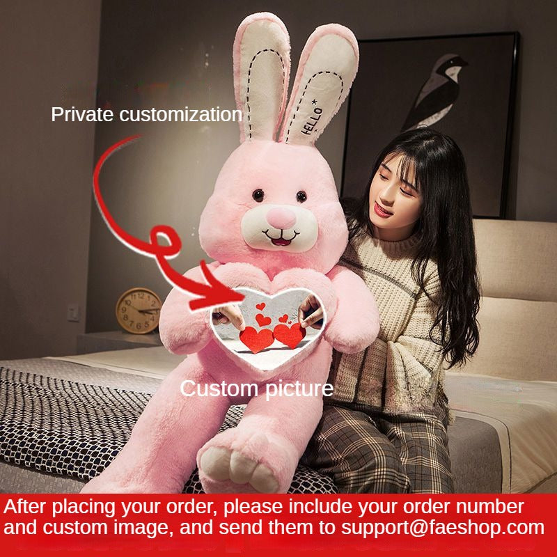 Customizable Large Plush Bunny Holding Heart - Cute Stuffed Animal Pillow for Girls - Personalized Gift