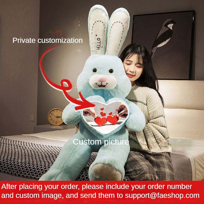 Customizable Large Plush Bunny Holding Heart - Cute Stuffed Animal Pillow for Girls - Personalized Gift