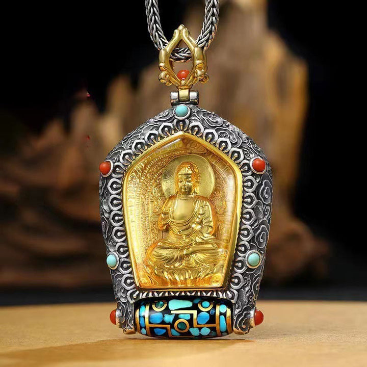 925 silver gold-plated 12 zodiac zodiac Buddha thangka necklace