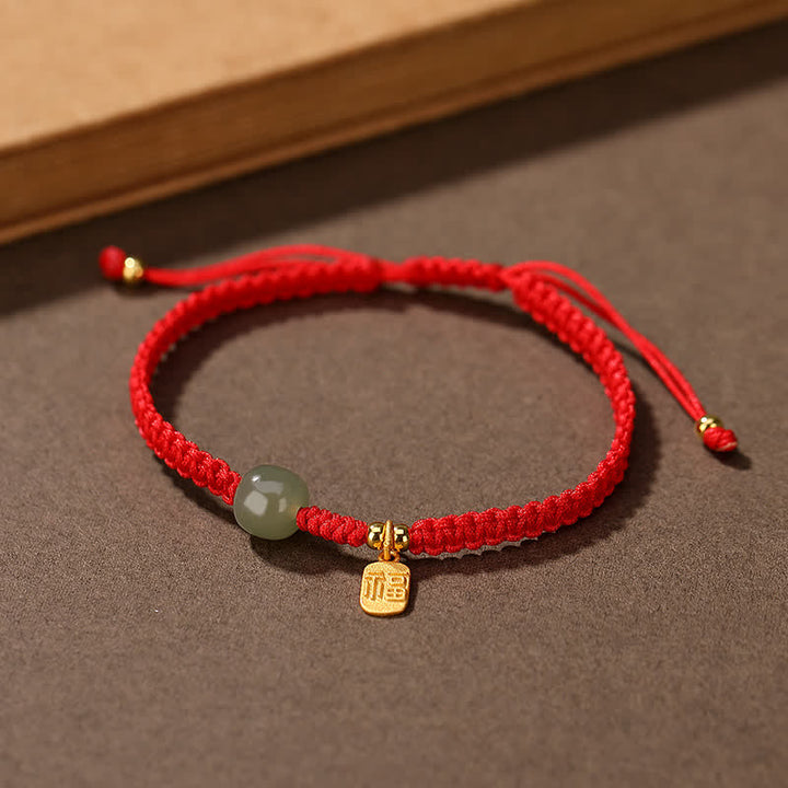 925 Sterling Silver Hetian Jade Blessing Wealth Red String Bracelet