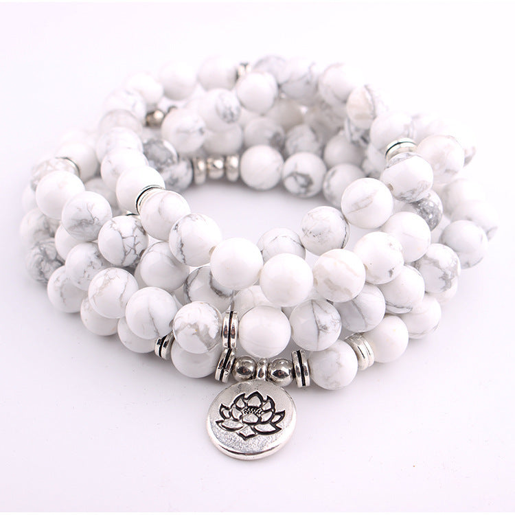 White Turquoise Lotus Mala Healing Bracelet