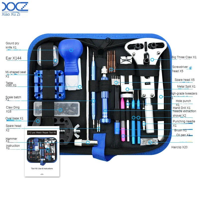 Watch Repair Tool Kit - 212-Piece Set for Watch Maintenance, Battery Replacement, and Band Adjustment