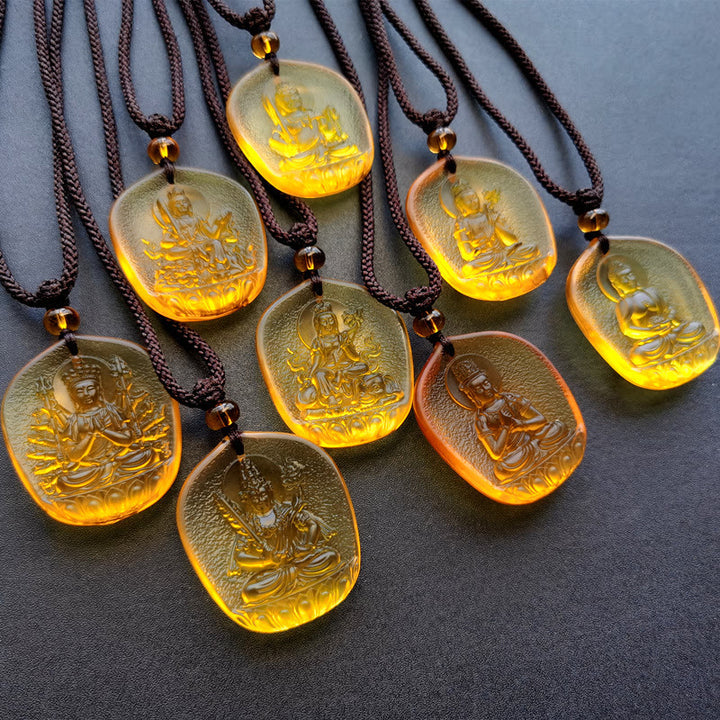 Chinese Zodiac Natal Buddha Blessing Liuli Crystal Compassion Necklace Pendant