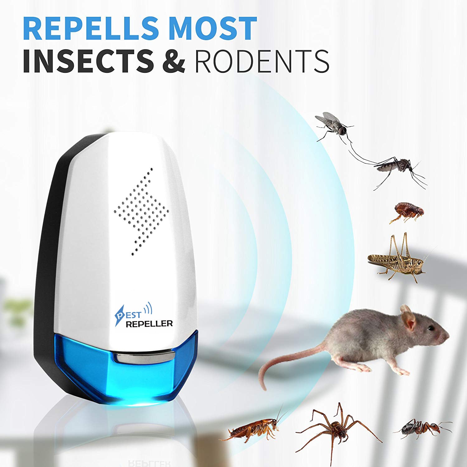 Ultrasonic Pest Repeller with Night Light - Electronic Device for Mice, Mosquitoes, and Insects