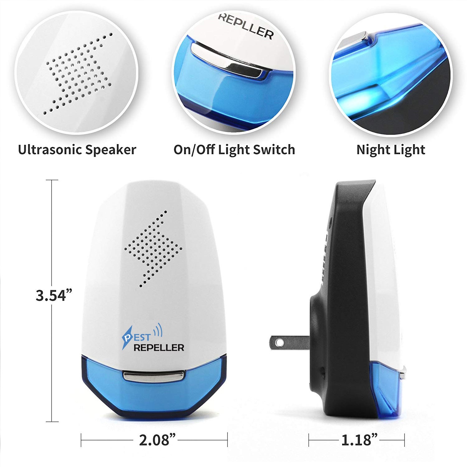 Ultrasonic Pest Repeller with Night Light - Electronic Device for Mice, Mosquitoes, and Insects