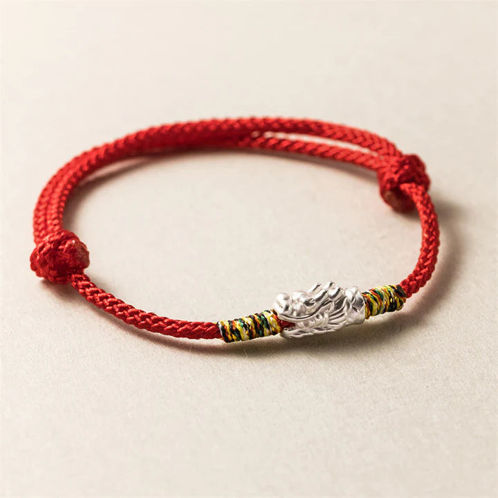 925 Sterling Silver Year of the Dragon Luck Strength Red Rope Bracelet