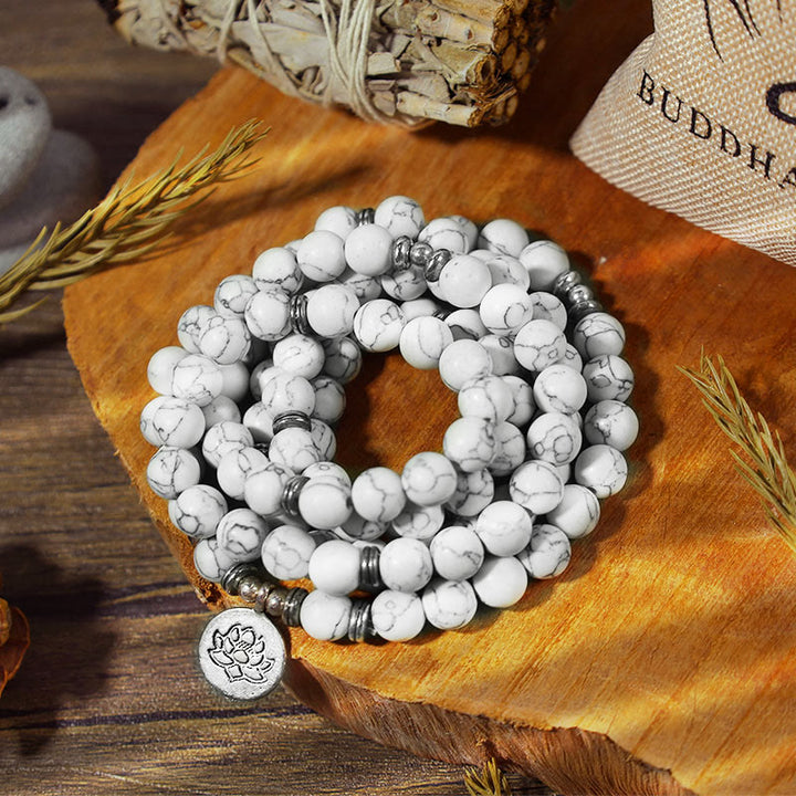 White Turquoise Lotus Mala Healing Bracelet