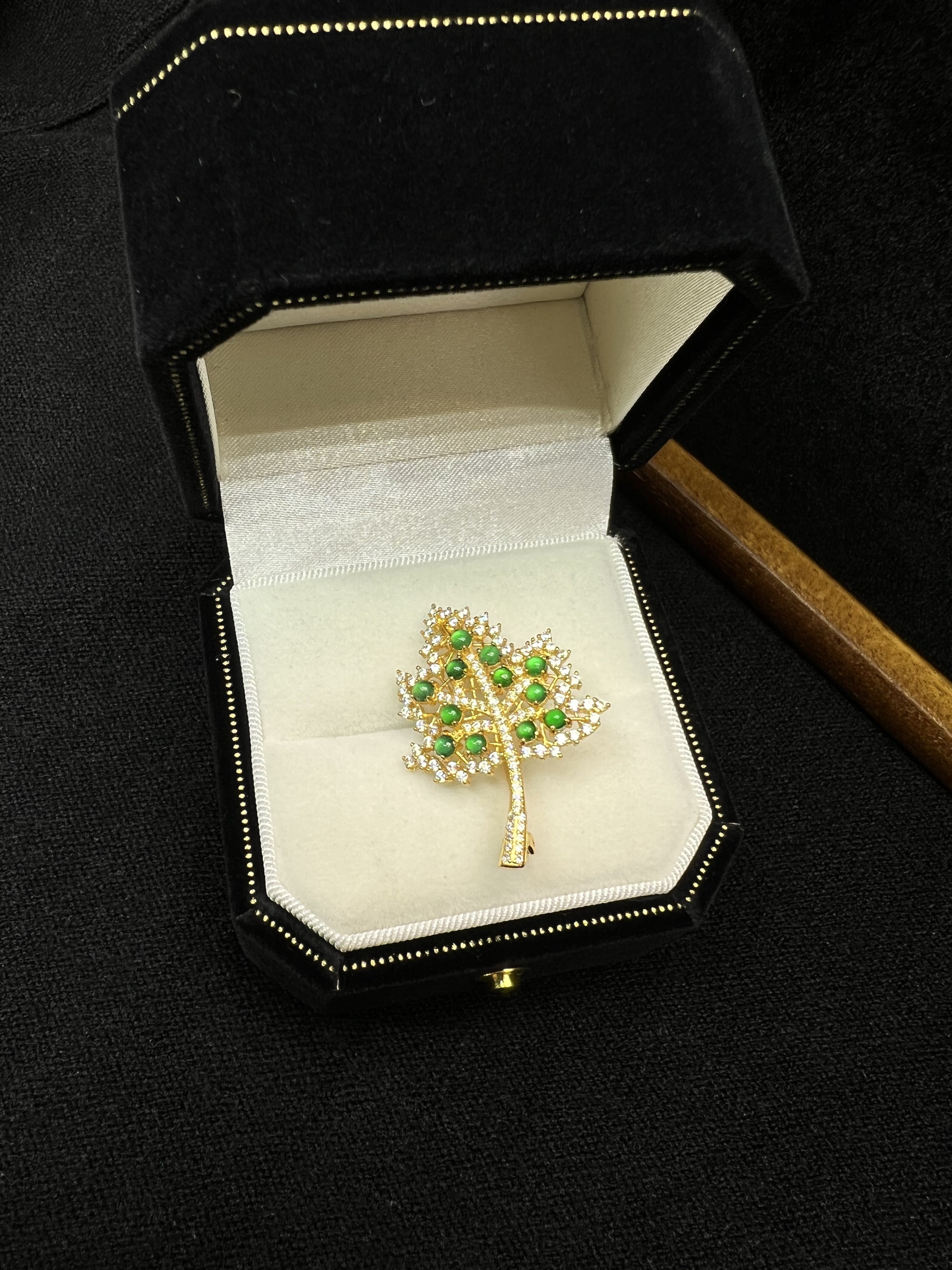 Gold-Plated Diamond-Accented Leaf Brooch