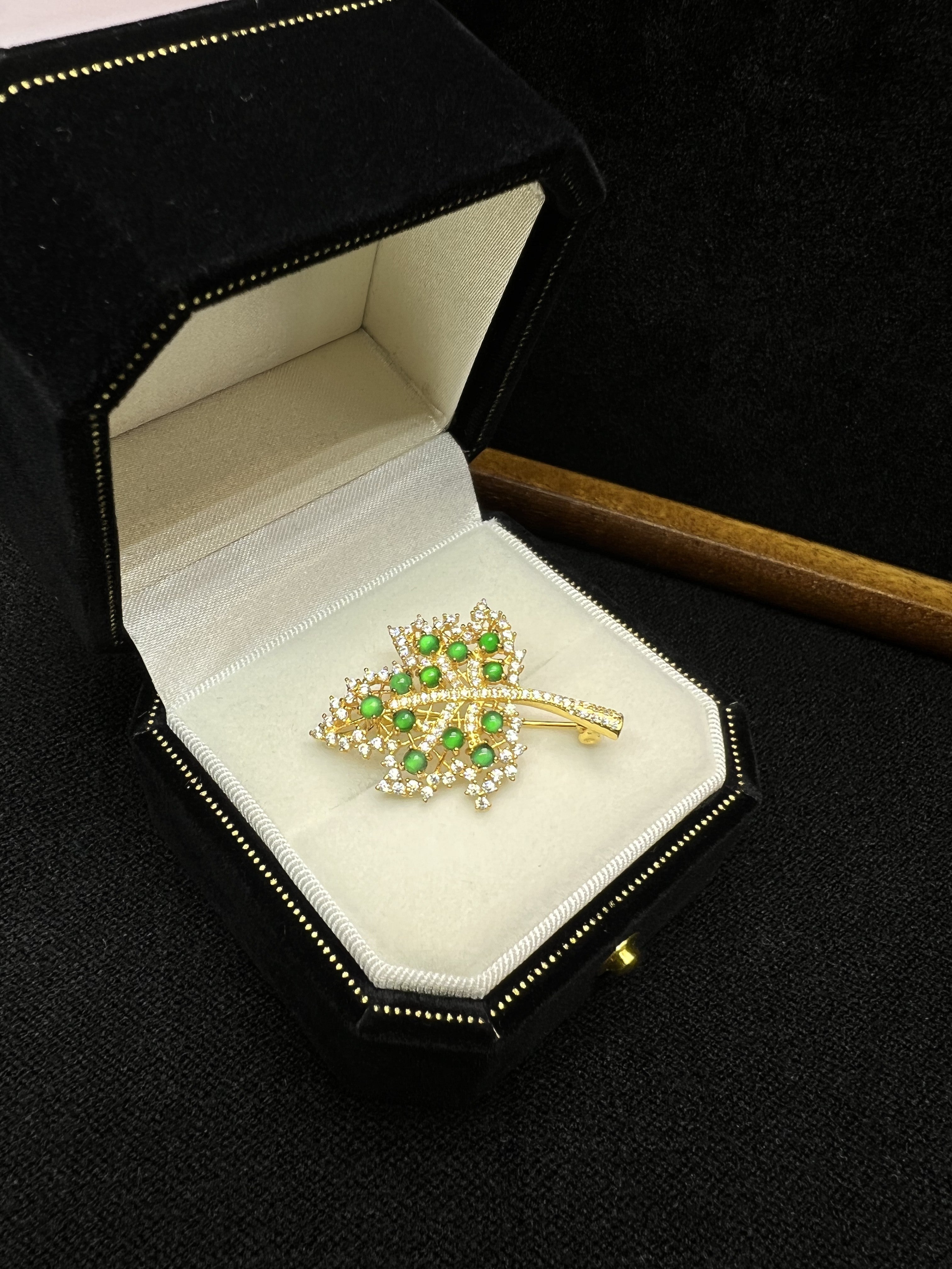 Gold-Plated Diamond-Accented Leaf Brooch