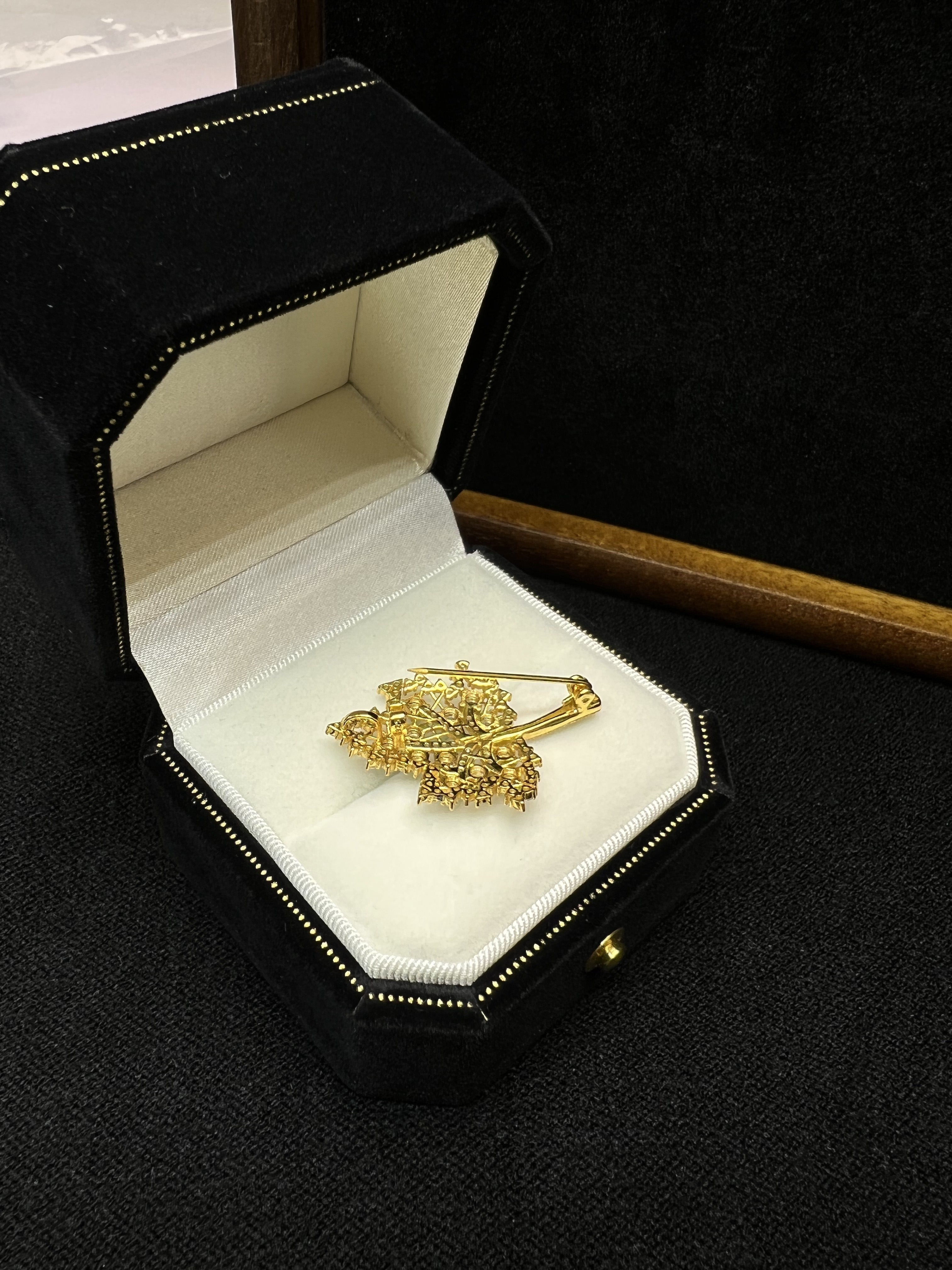 Gold-Plated Diamond-Accented Leaf Brooch