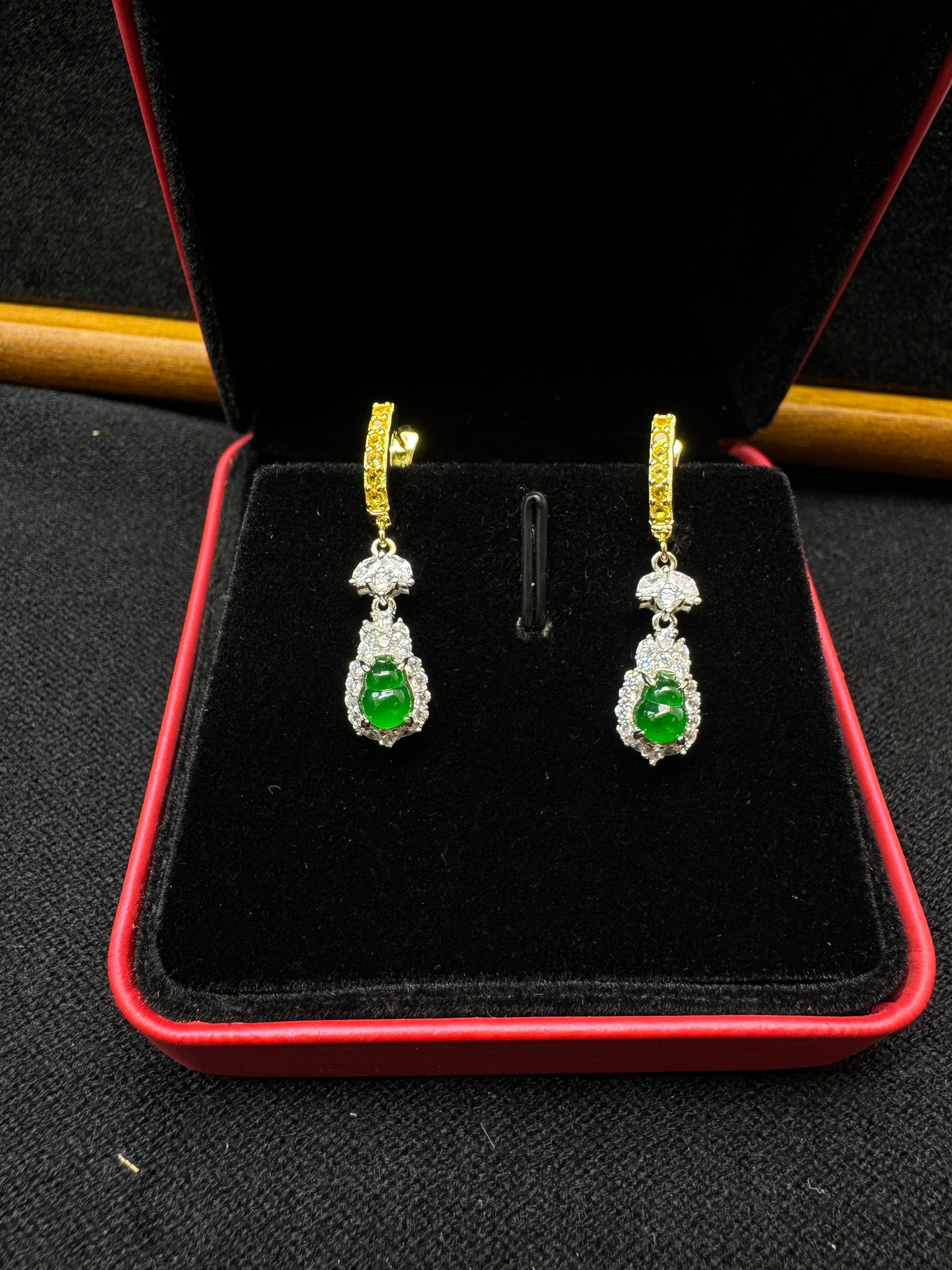 Diamond-Encrusted Gourd Pendant Drop Earrings