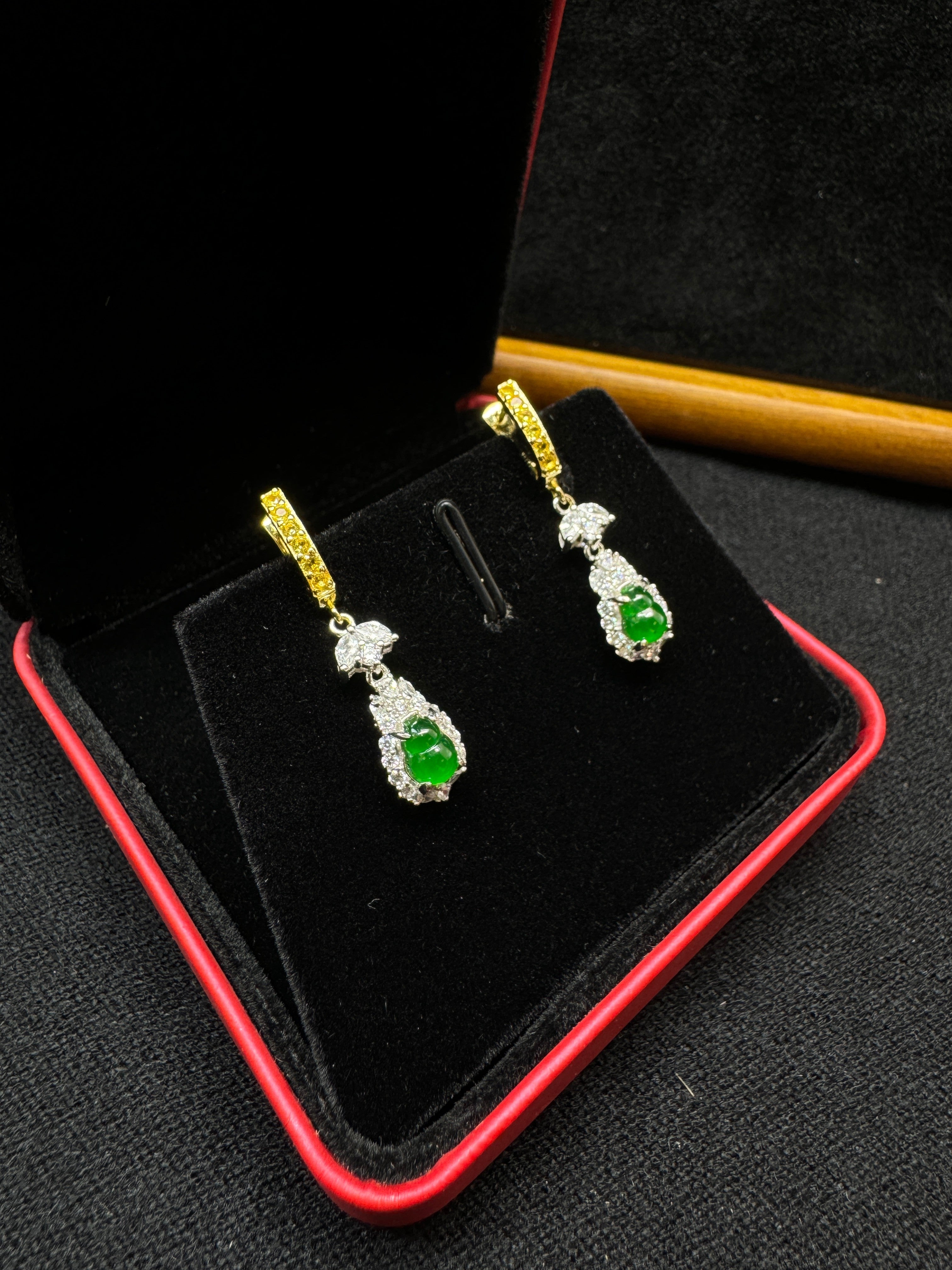 Diamond-Encrusted Gourd Pendant Drop Earrings