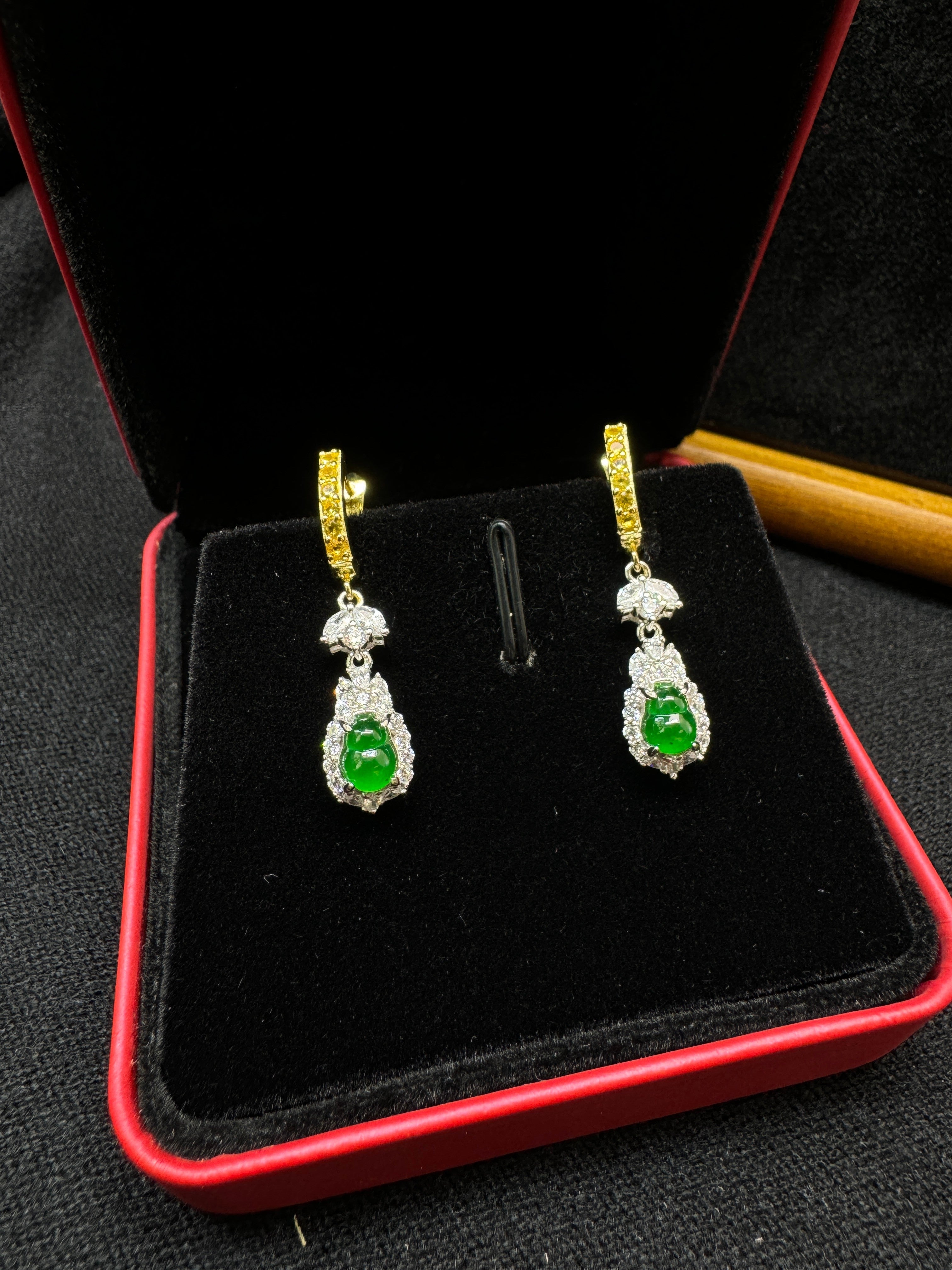 Diamond-Encrusted Gourd Pendant Drop Earrings