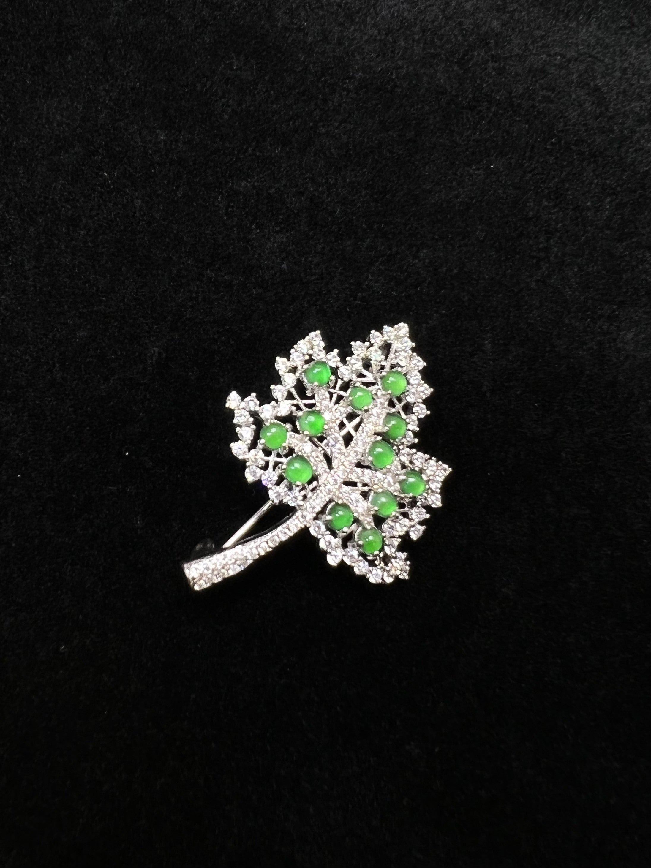 Sterling Silver Diamond-Accented Leaf Brooch