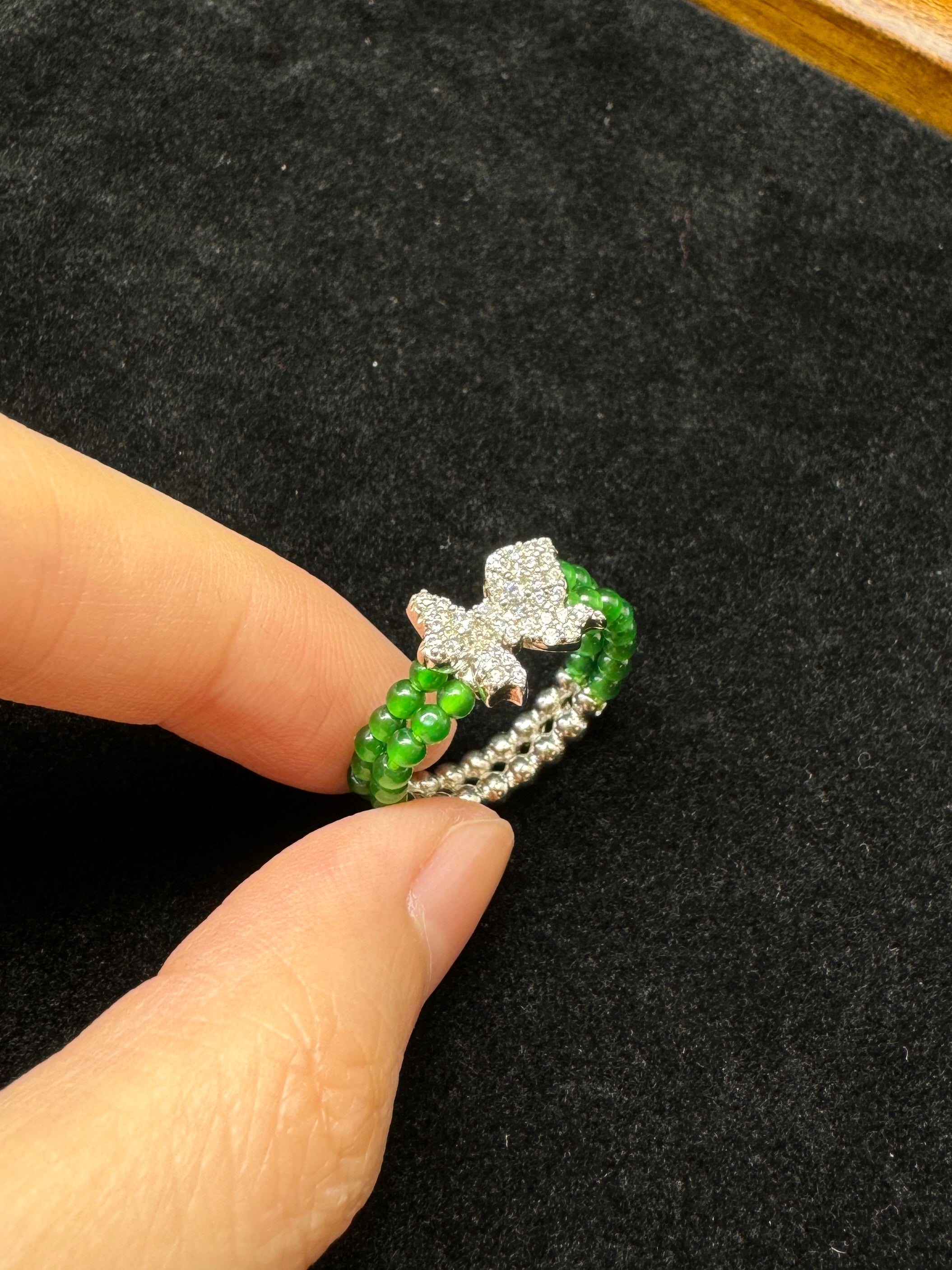 Jade Bead Butterfly Ring