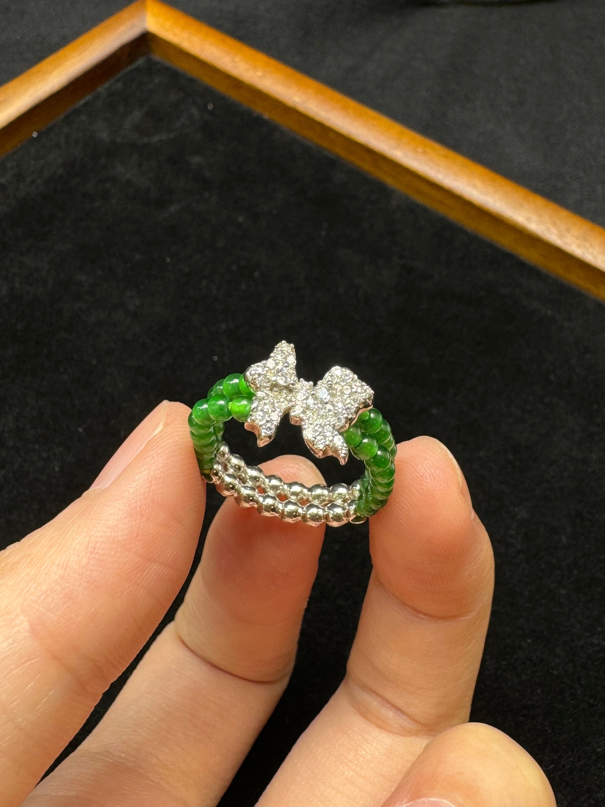 Jade Bead Butterfly Ring