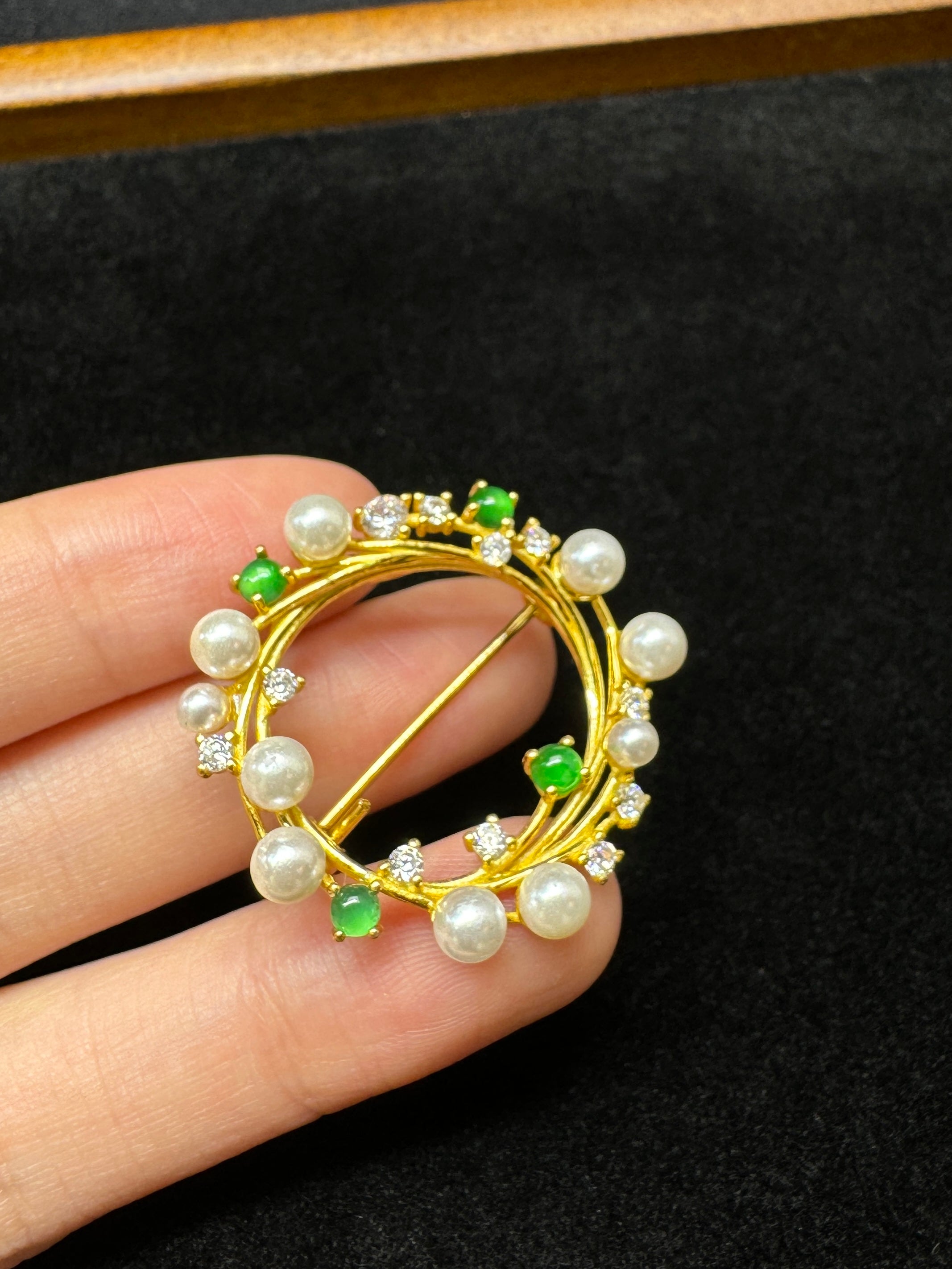 Gold-Plated Diamond & Pearl Flower Halo Brooch