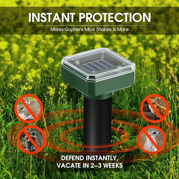 Solar-Powered Ultrasonic Rodent Repeller - High-Power Ground Stake for Snake and Rodent Control on Farms and Ranches