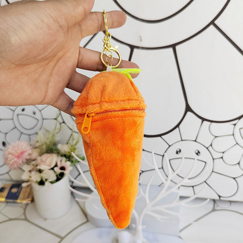 Cute Carrot Bunny Plush Keychain - Small Rabbit Stuffed Toy Bag Charm and Coin Purse