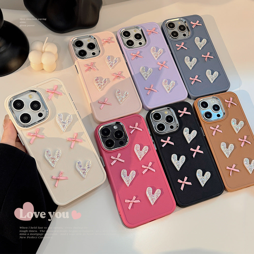 Pink love bow mobile phone case 3D design suitable for Apple series