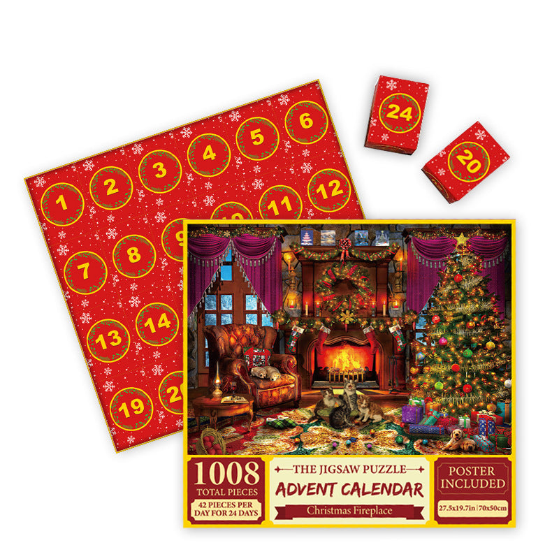 Christmas Countdown 24-Day Puzzle Advent Calendar - 1008-Piece Creative Paper Puzzle Toy, Blind Box Gift for Kids