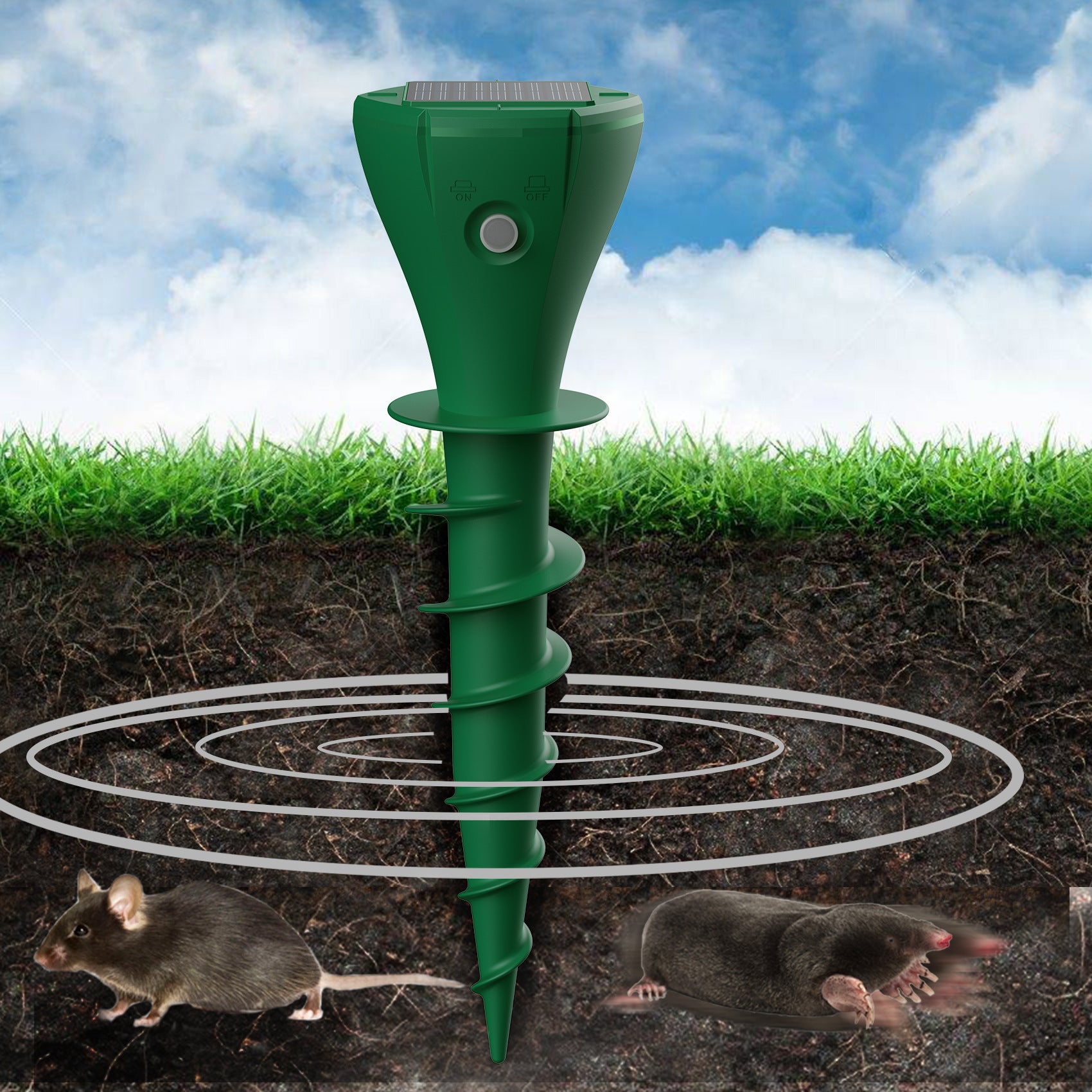 IP65 Waterproof Mole Repeller - Solar-Powered Animal Deterrent for Moles and Voles