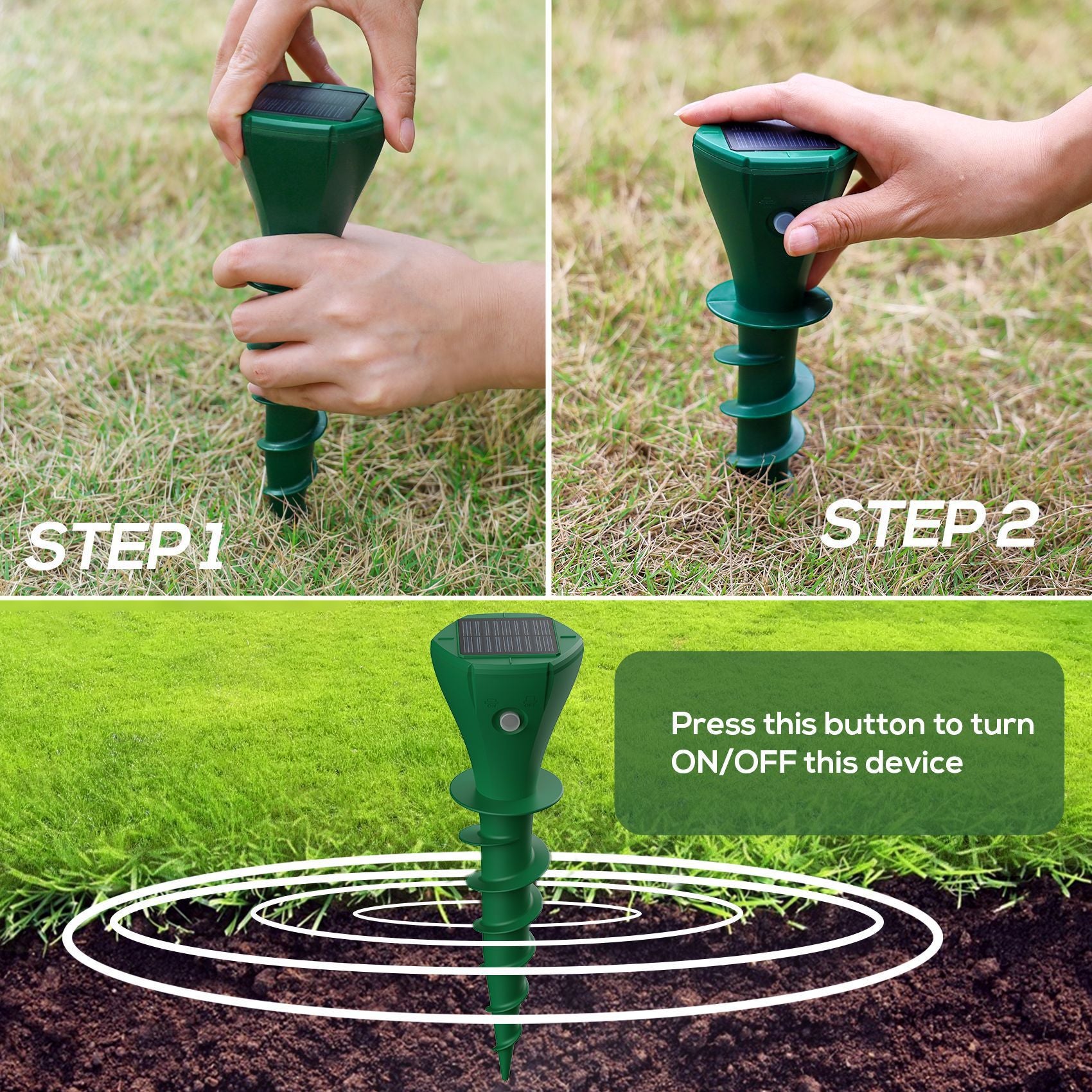 IP65 Waterproof Mole Repeller - Solar-Powered Animal Deterrent for Moles and Voles