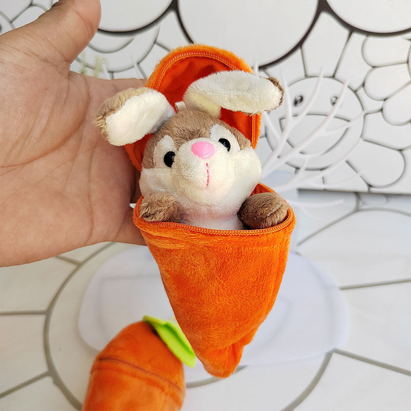 Cute Carrot Bunny Plush Keychain - Small Rabbit Stuffed Toy Bag Charm and Coin Purse