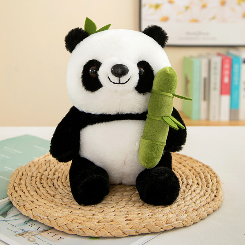 Bamboo-Hugging Panda Plush Toy - Cute Pillow, Realistic Panda Doll, and Perfect Birthday Gift