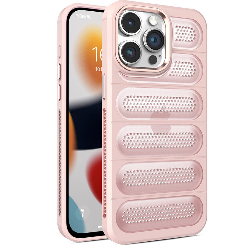 Suitable for Apple series frosted mesh breathable metal lens mobile phone protective case