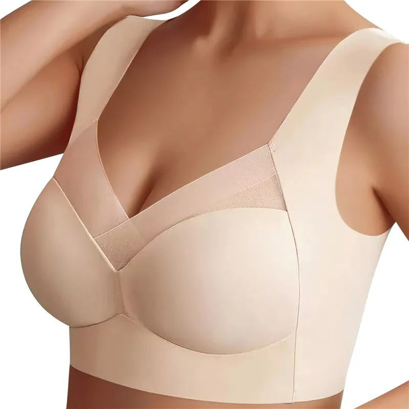 Gathered back bra top - One-piece fixed cup, seamless, no-wire, thin sleeping bra for side breasts