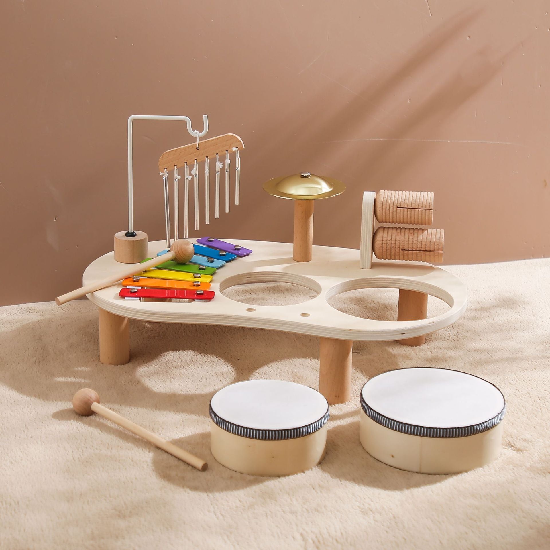 Multifunctional Wooden Music Station - Portable Early Learning Toy for Babies, Hand-Eye Coordination, and Xylophone Play