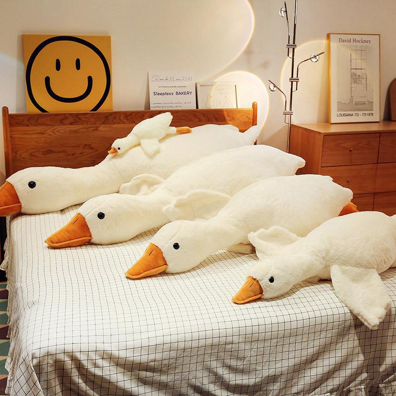 White Goose Plush Pillow - Soft Stuffed Goose Toy - Removable Cover Bedtime Companion