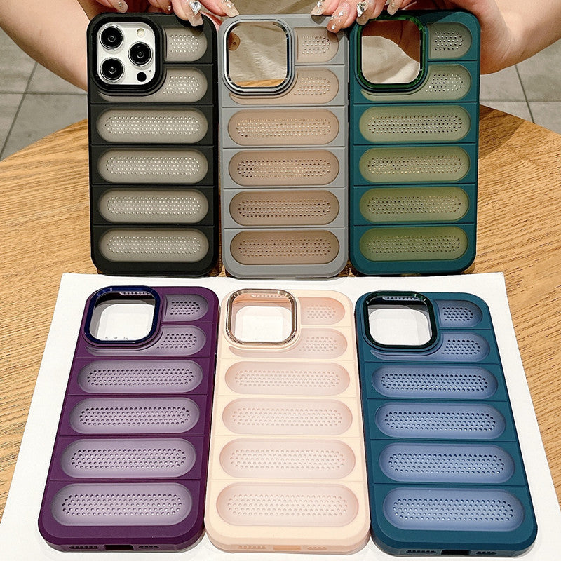 Suitable for Apple series frosted mesh breathable metal lens mobile phone protective case