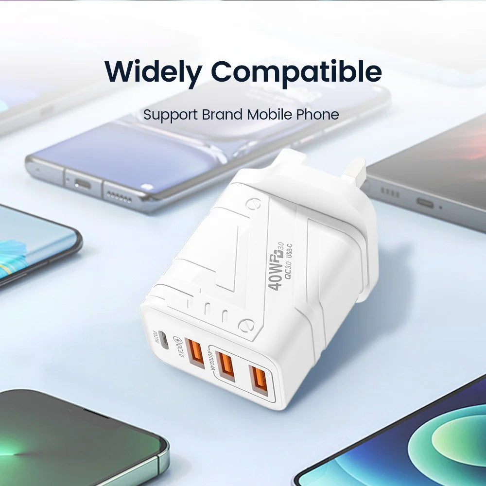 Mecha-Style Multi-Port Phone Charger - 5V 2A Adapter for Android & Apple Devices, EU/US/UK Plug