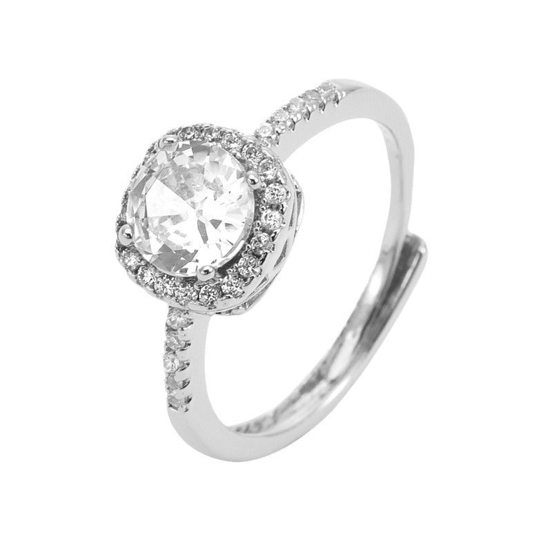 New European and American Style Zircon Ring - Hot-Selling Adjustable Luxury Faux Diamond Ring