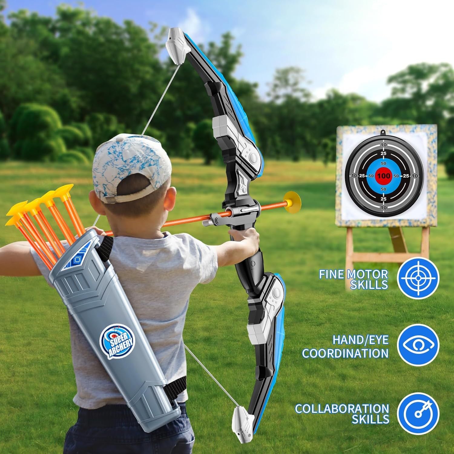 Children's Light-Up Archery Set - Sports Shooting Toy with Bow and Arrow for Boys