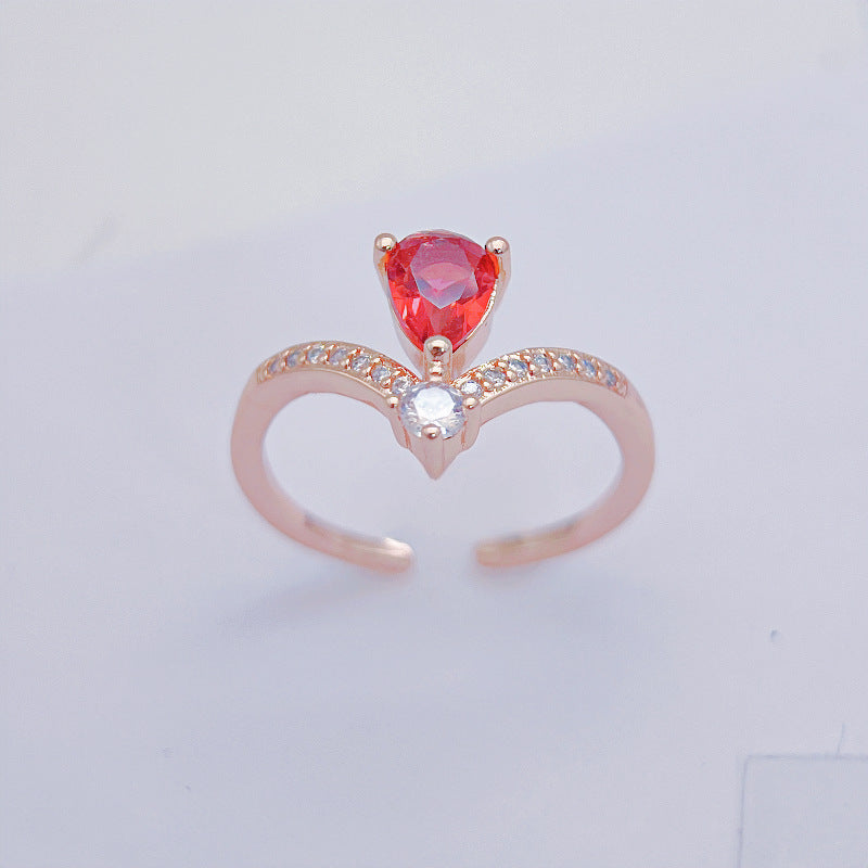 Exquisite Pigeon Blood Red Crystal Ring - High-End Garnet V-Design with Ruby Accents, Exclusive Luxury Accessory for Women