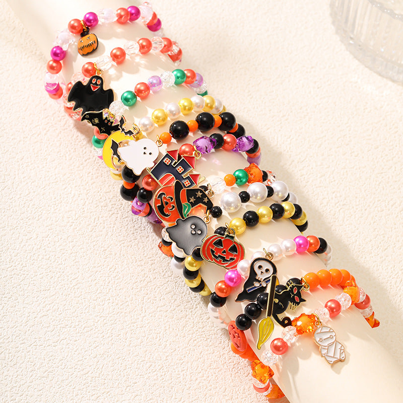 Handmade Halloween Beaded Bracelets - Pumpkin & Ghost Festival Orange Series, 10 Styles, New for September 2024