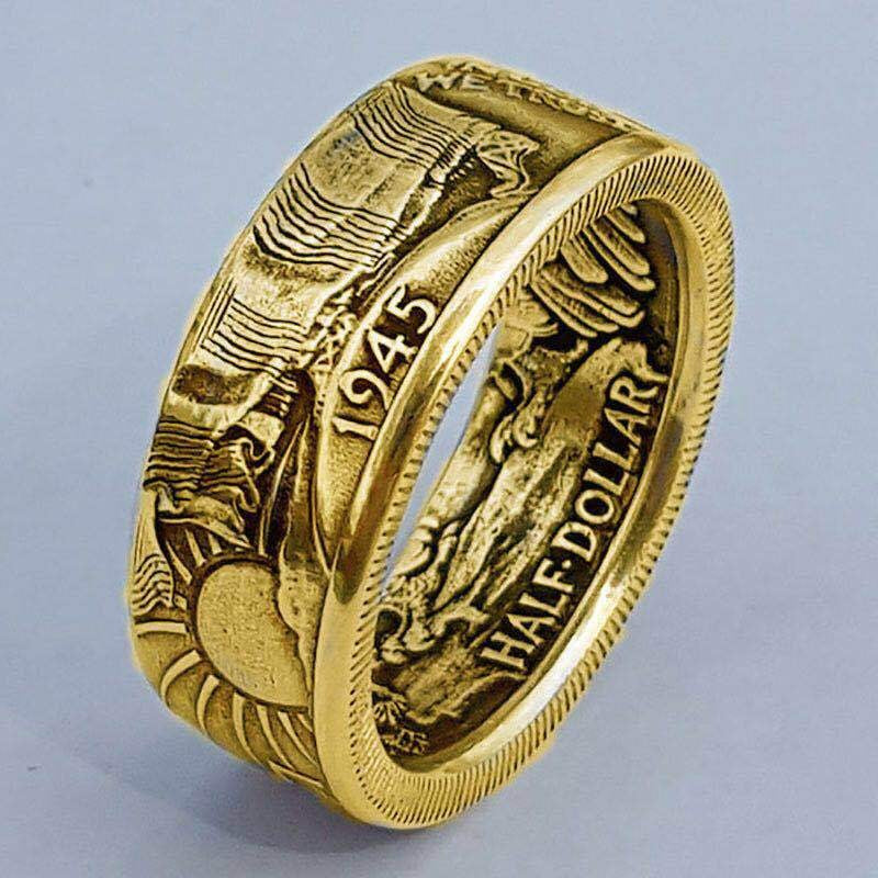 Vintage Morgan Coin Ring - Antique Style 1945 Engraved Ring, Available in Gold or Silver, Sizes 6-13